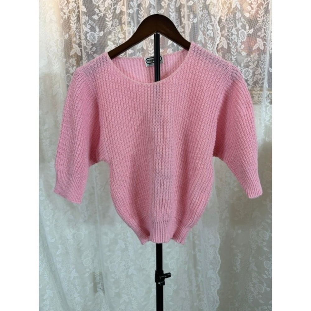 Vintage Penguin Isle Pink Metallic Knit Dolman Sleeve Sweater Made in USA Large